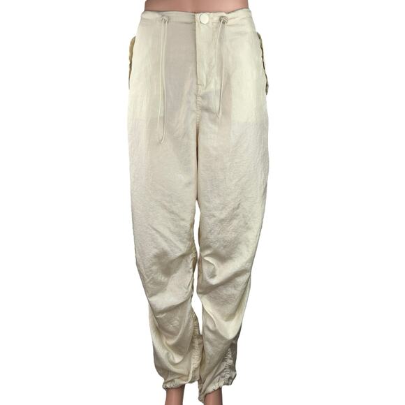 Steve Madden Cream Satin Silky Tapered Drawstring Windbreaker Parachute Pants S - Picture 1 of 5